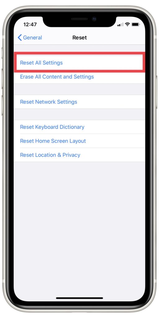 Reset All Settings on iPhone