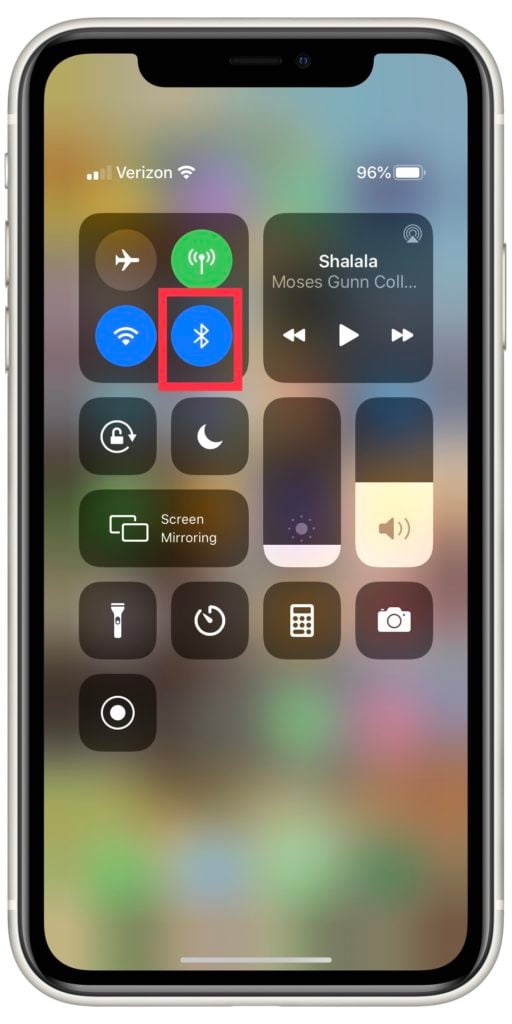 Bluetooth in Control Center on iPhone
