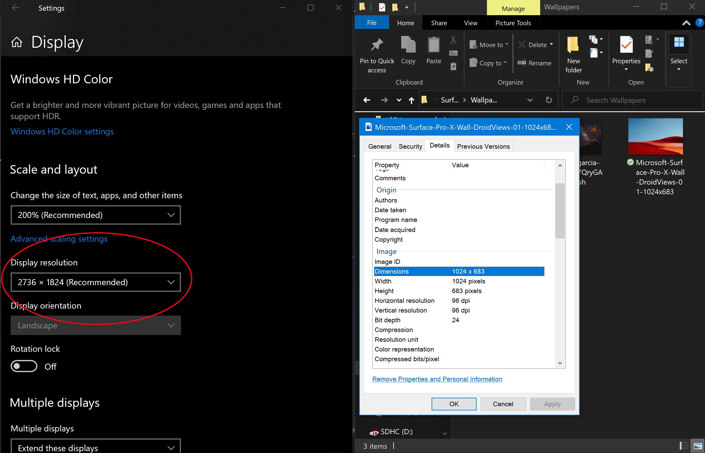 How to find display resolution and image dimensions