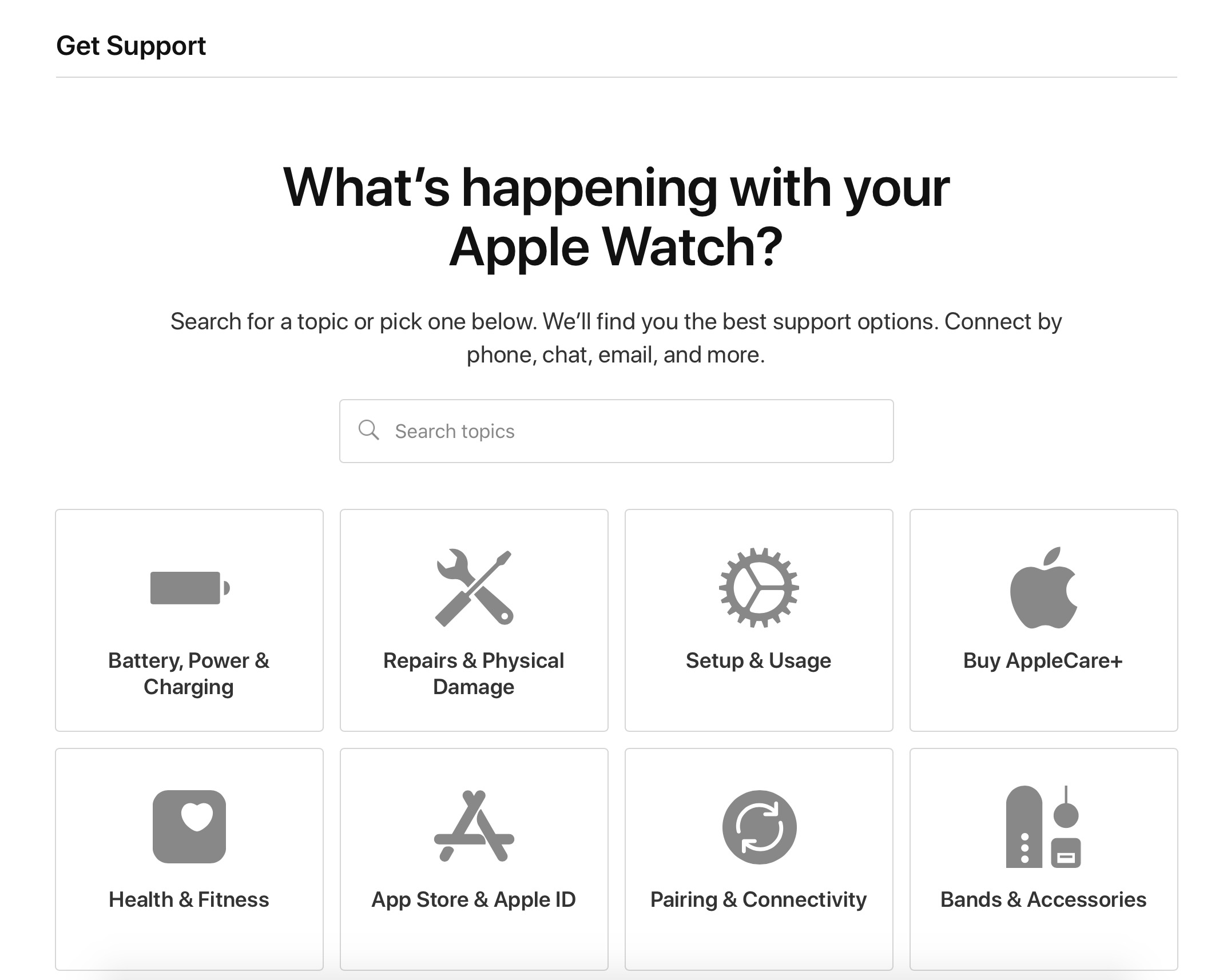 apple watch support page
