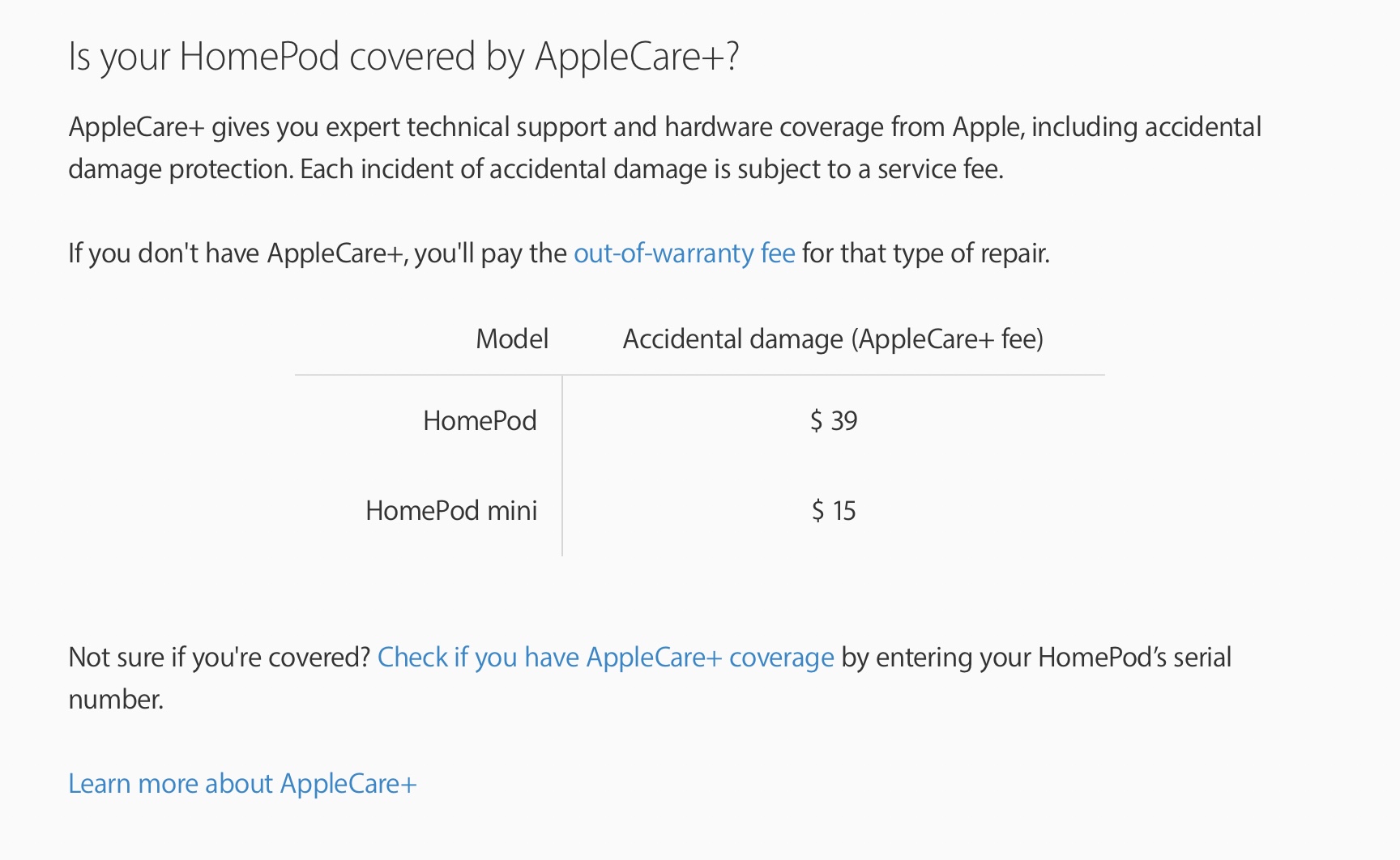 is homepod covered by applecare