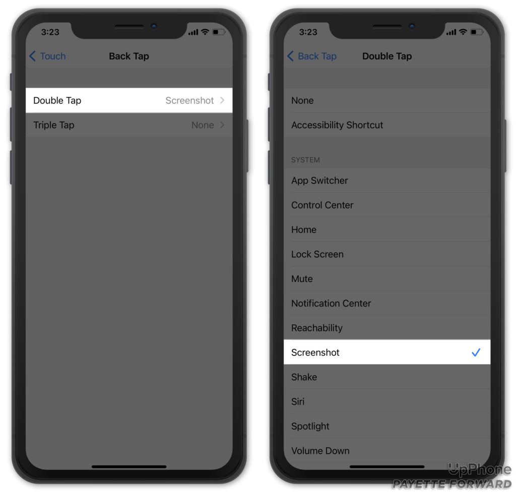 select iphone back tap feature