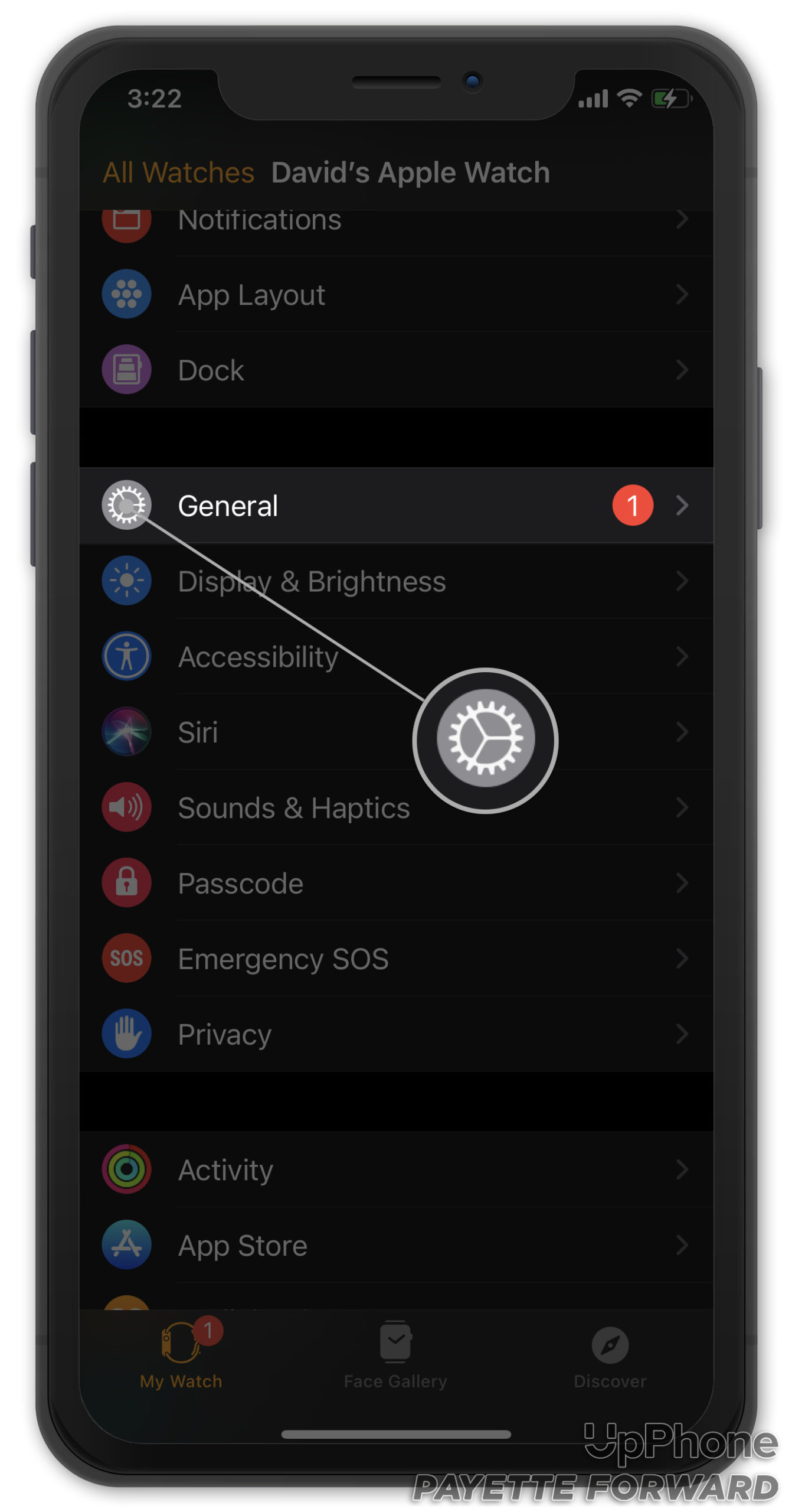 settings general watch app