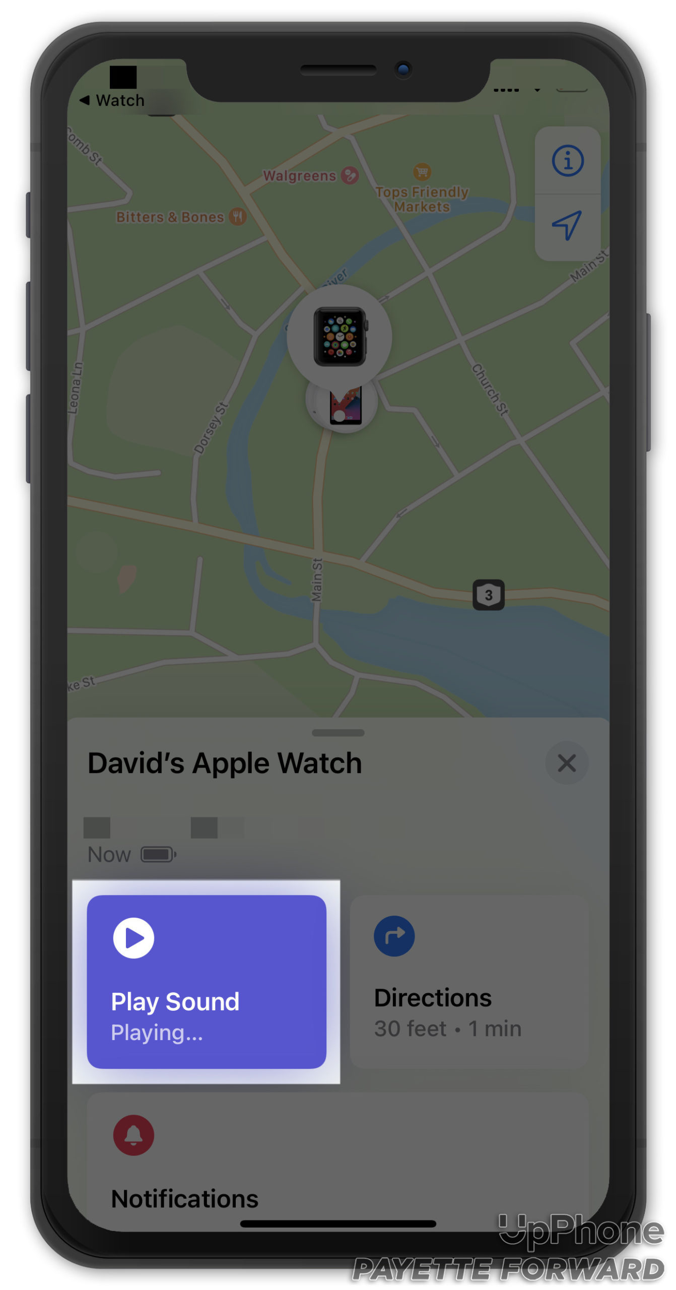 tap play sound find my apple watch