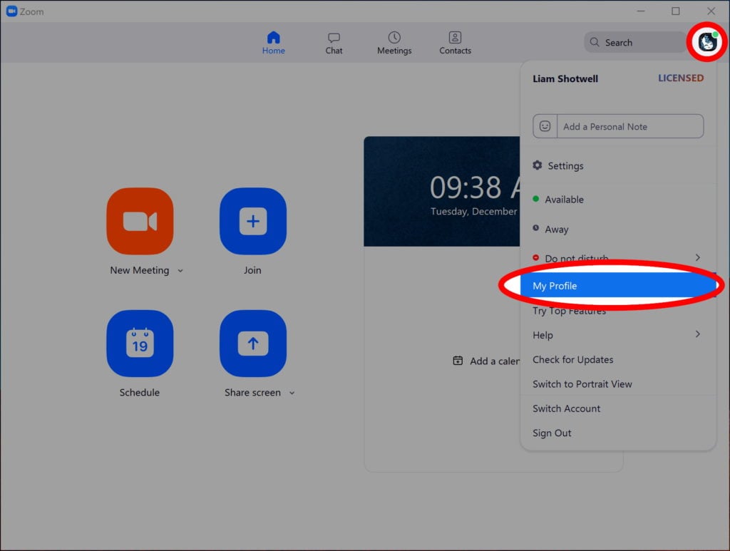 Click My Profile In Zoom