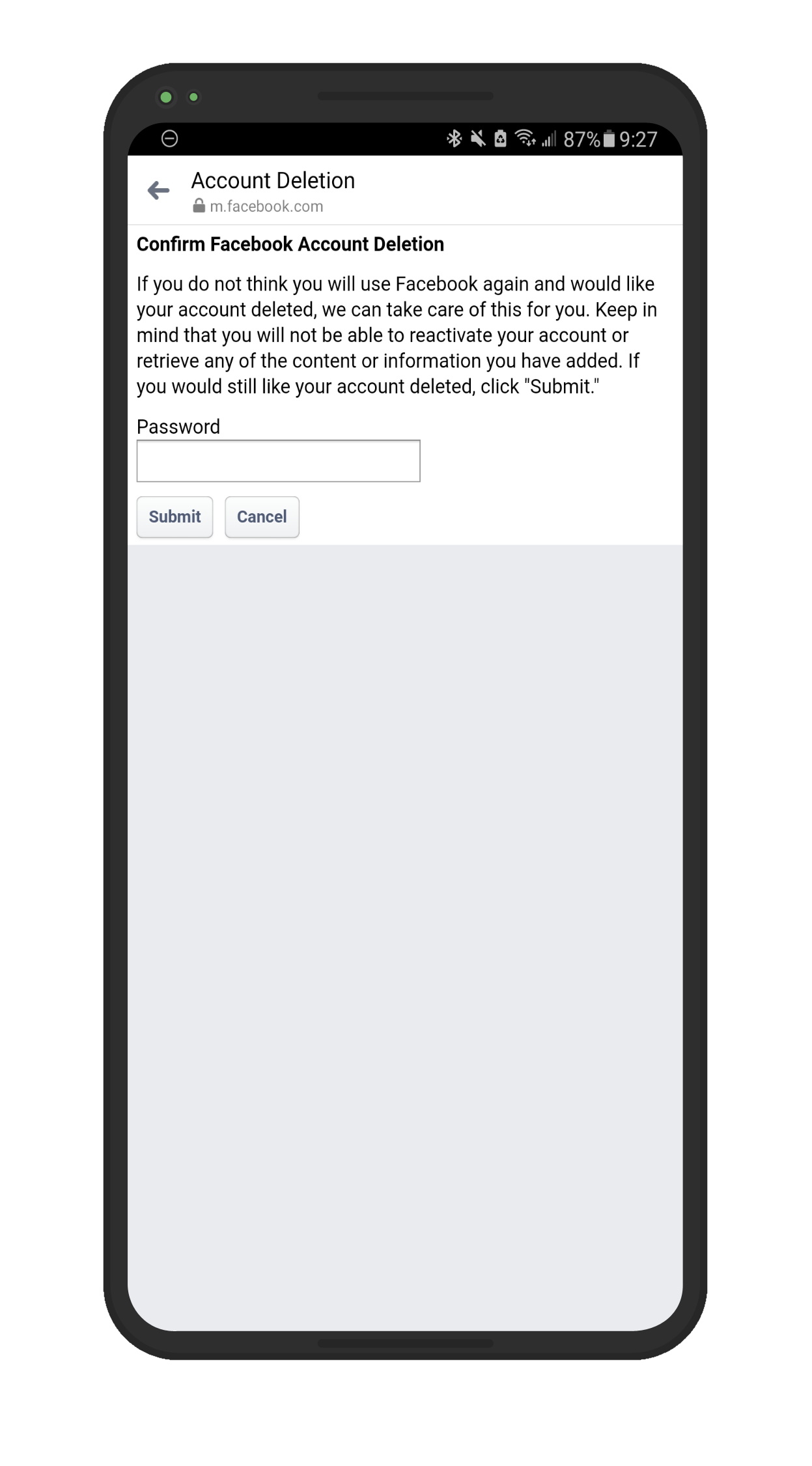 Confirm Facebook Account Deletion