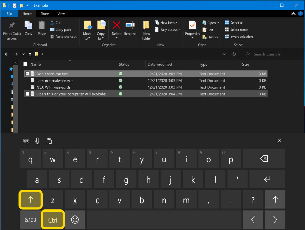 Select multiple items on Windows 10