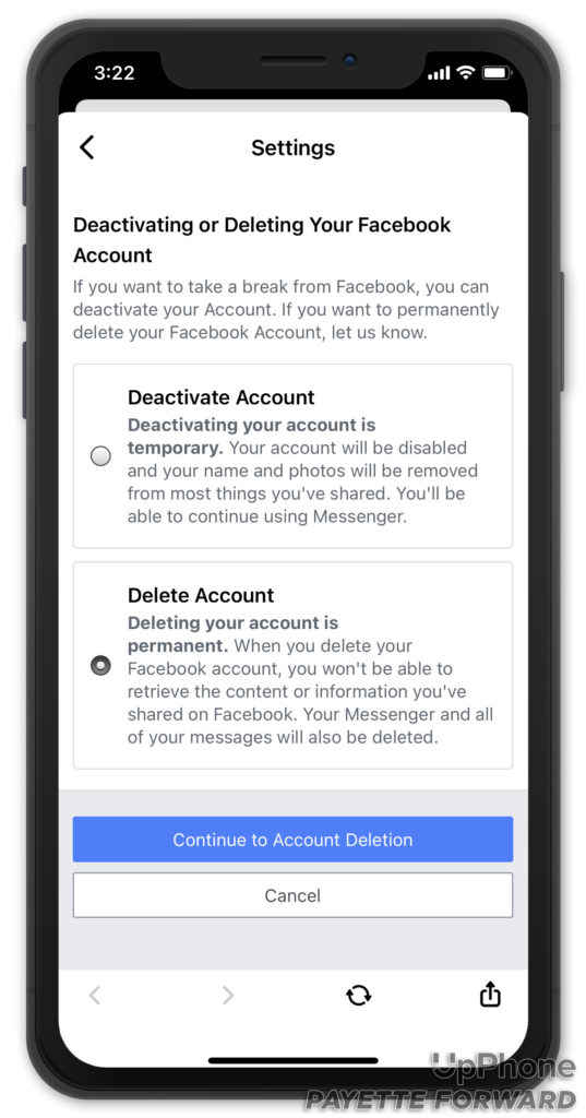 delete messenger account