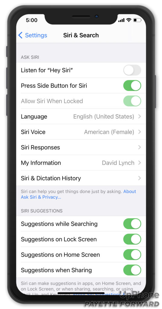 siri and search settings