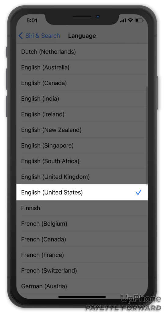 siri language settings