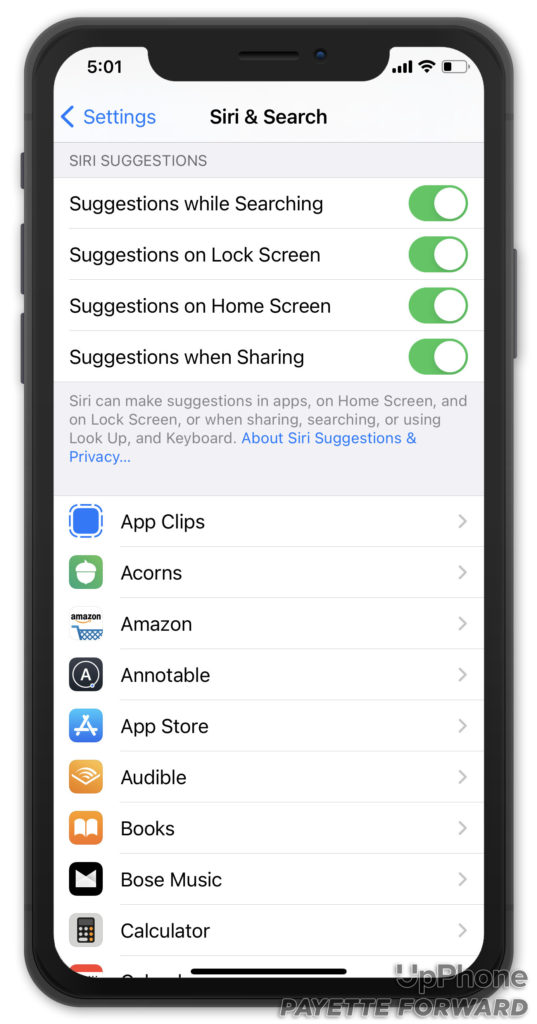 siri suggestion settings
