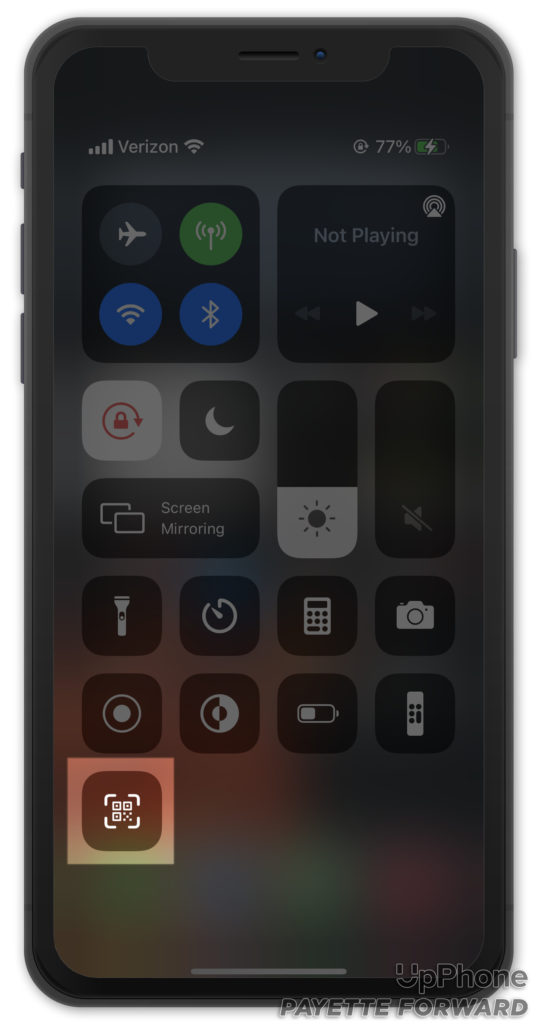 tap qr code scanner in control center