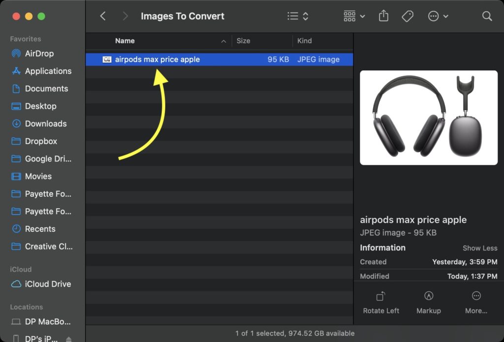 highlight image you want to convert finder