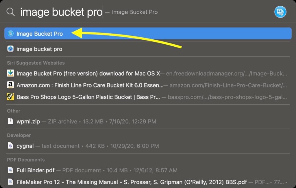 press command-space to open spotlight and type image bucket pro