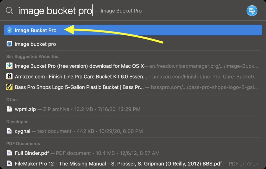 press command-space to open spotlight and type image bucket pro