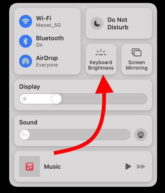 Click Keyboard Brightness in Control Center