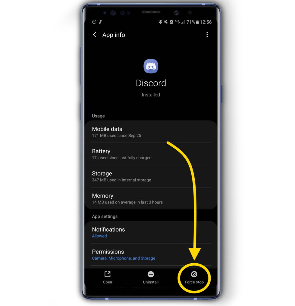Force stop Discord on android