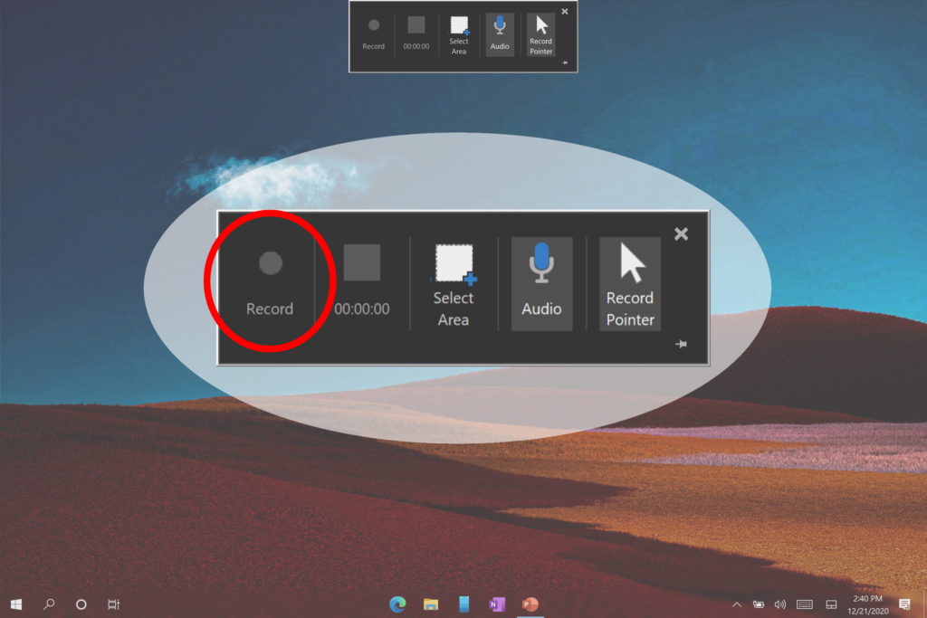 Use the powerpoint screen record toolbar