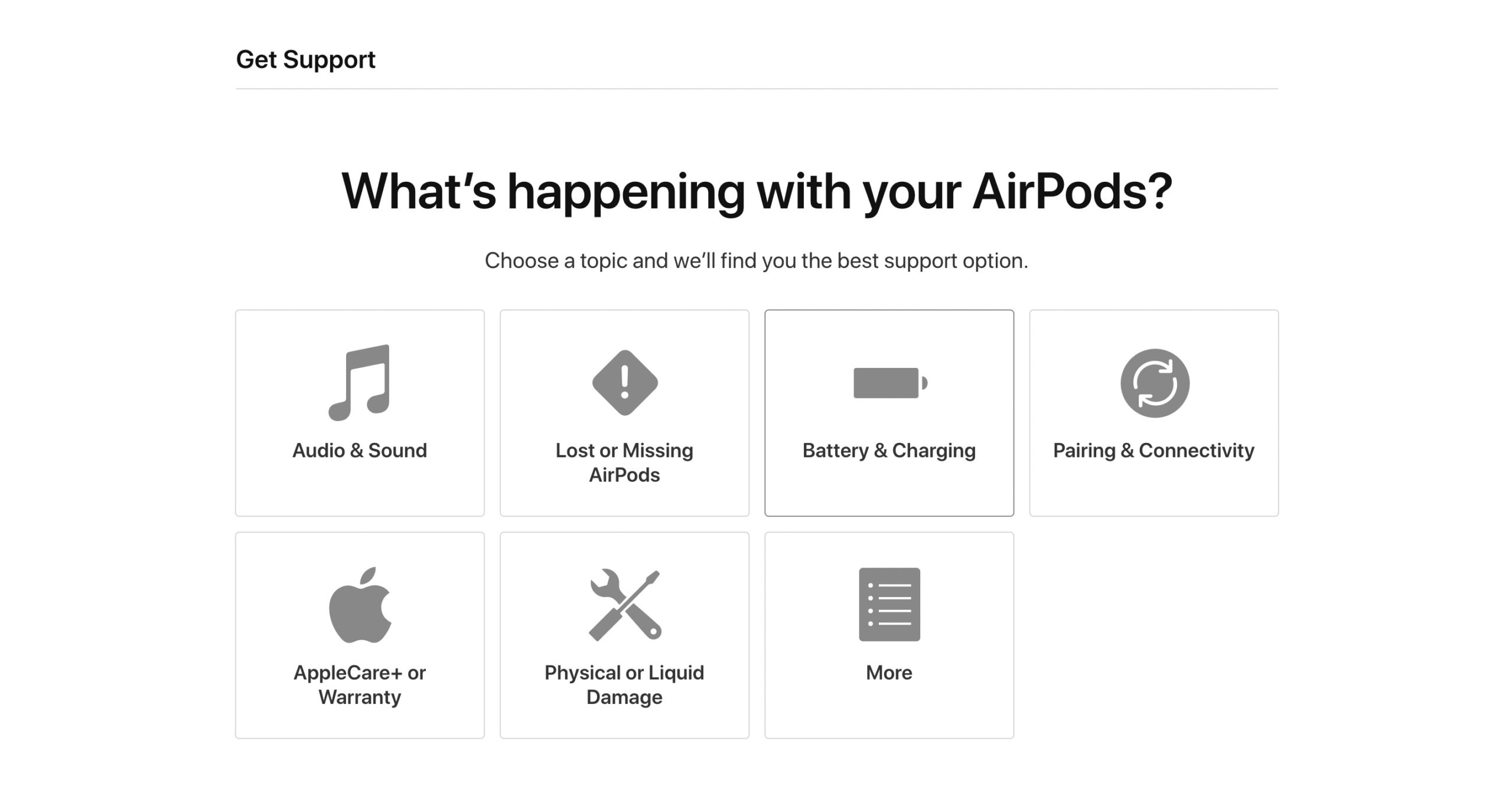 Apple Support AirPods page