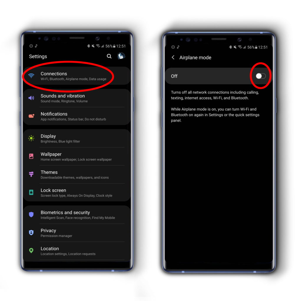 turn off airplane mode on android