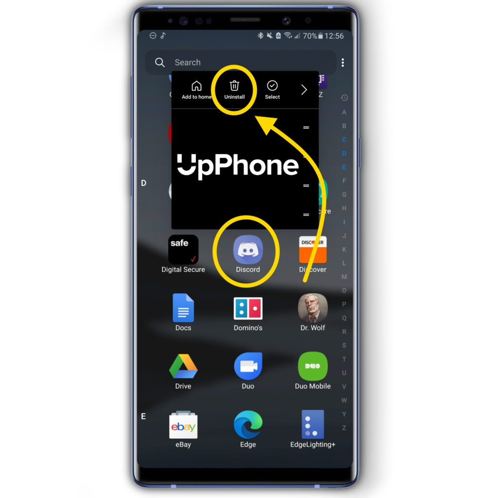 Uninstall Discord Android
