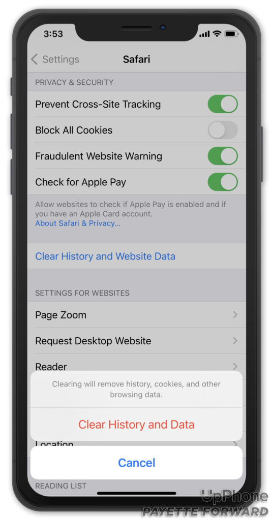 clear history and data on iphone