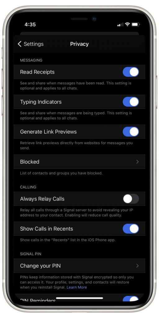 Signal Privacy Settings