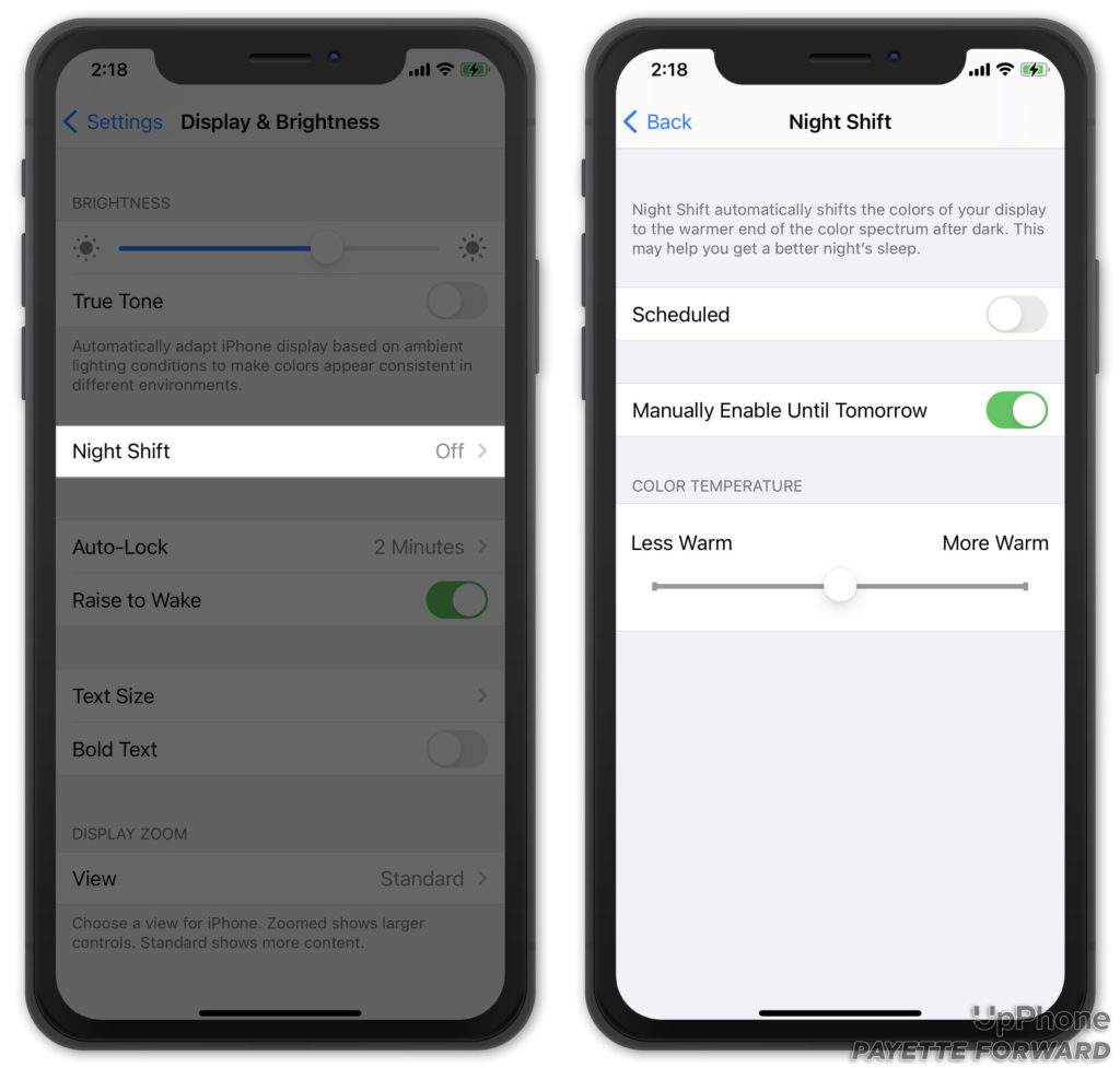 iphone night shift settings