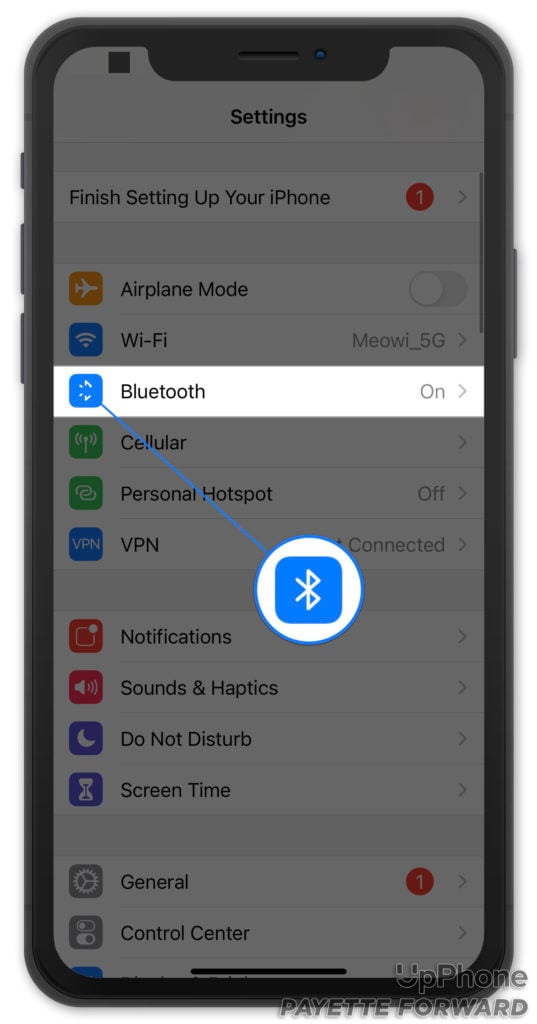 tap bluetooth in iphone settings