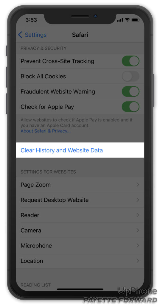 tap clear history and website data