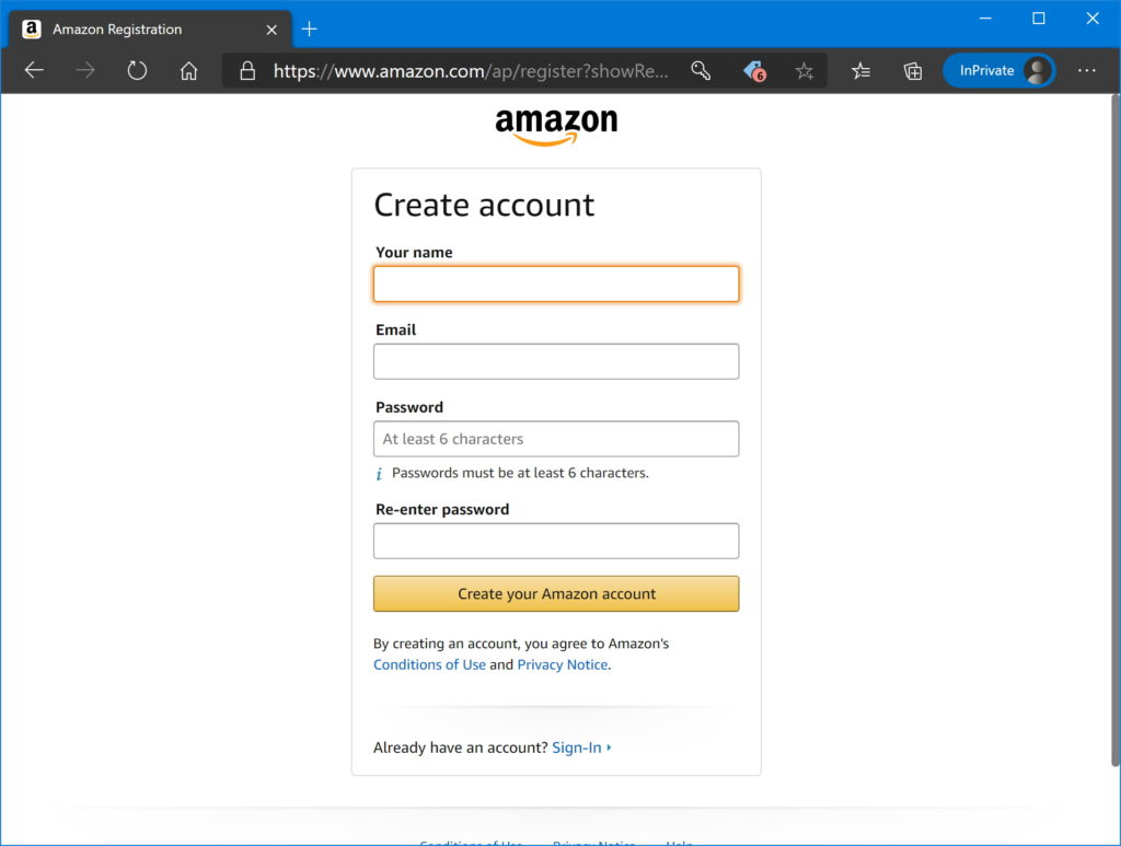 Amazon Account Registration