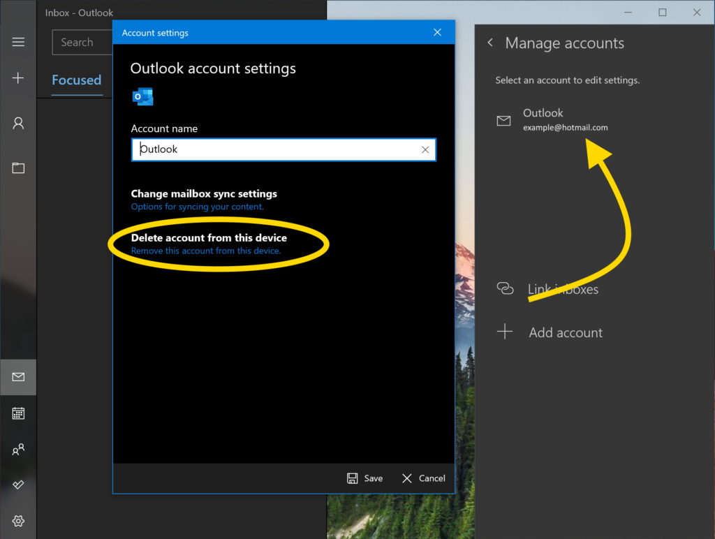 Delete Account Mail Windows 10