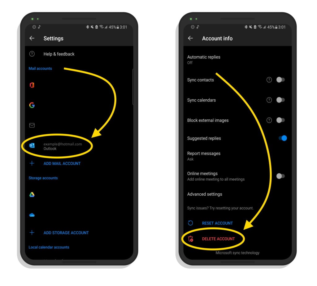 How to Delete Outlook Account Android iOS