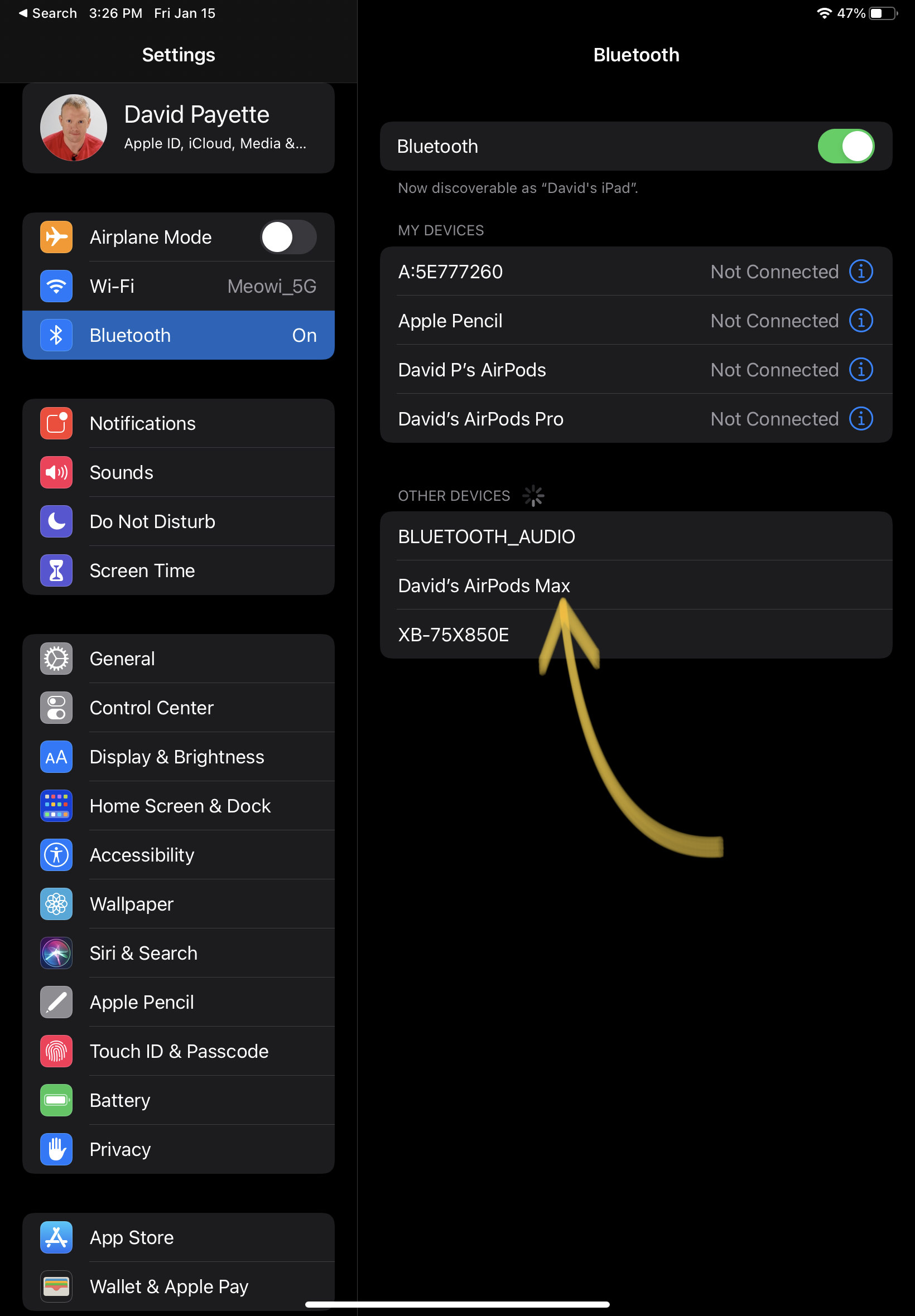 Select AirPods Max in Bluetooth Settings
