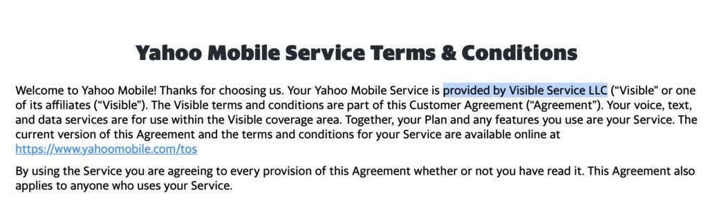 yahoo mobile terms and conditions