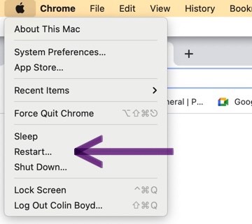 Click restart in the dropdown menu