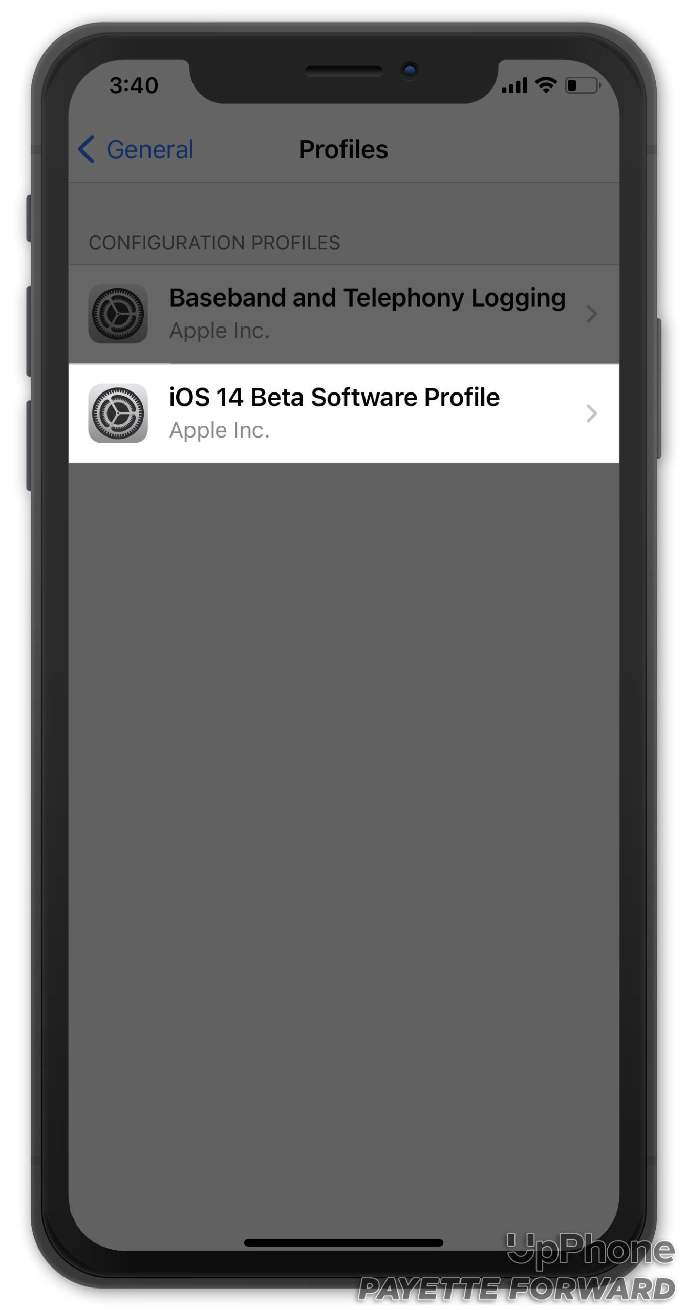 tap on ios beta software profile