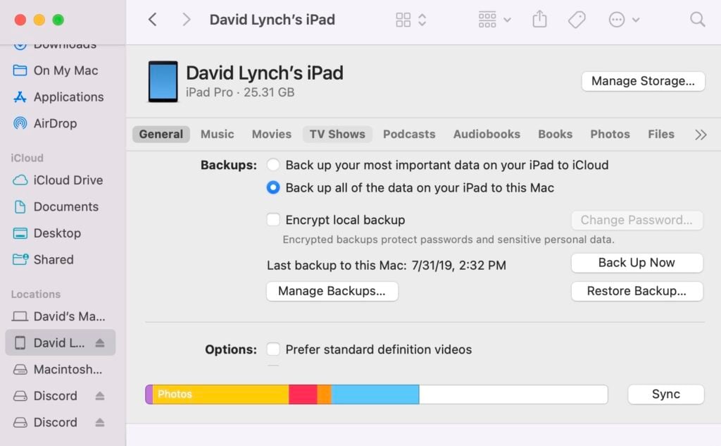 back up your ipad using finder