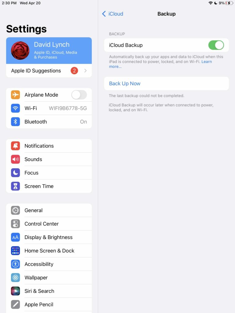 icloud backup on ipad