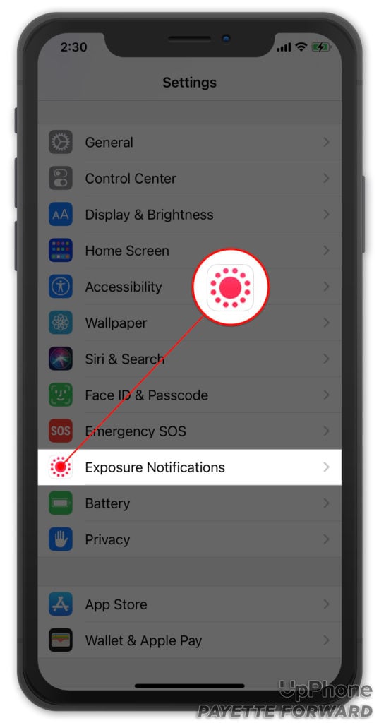 iphone exposure notifications in settings
