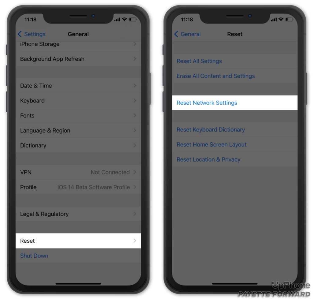 reset network settings on iphone