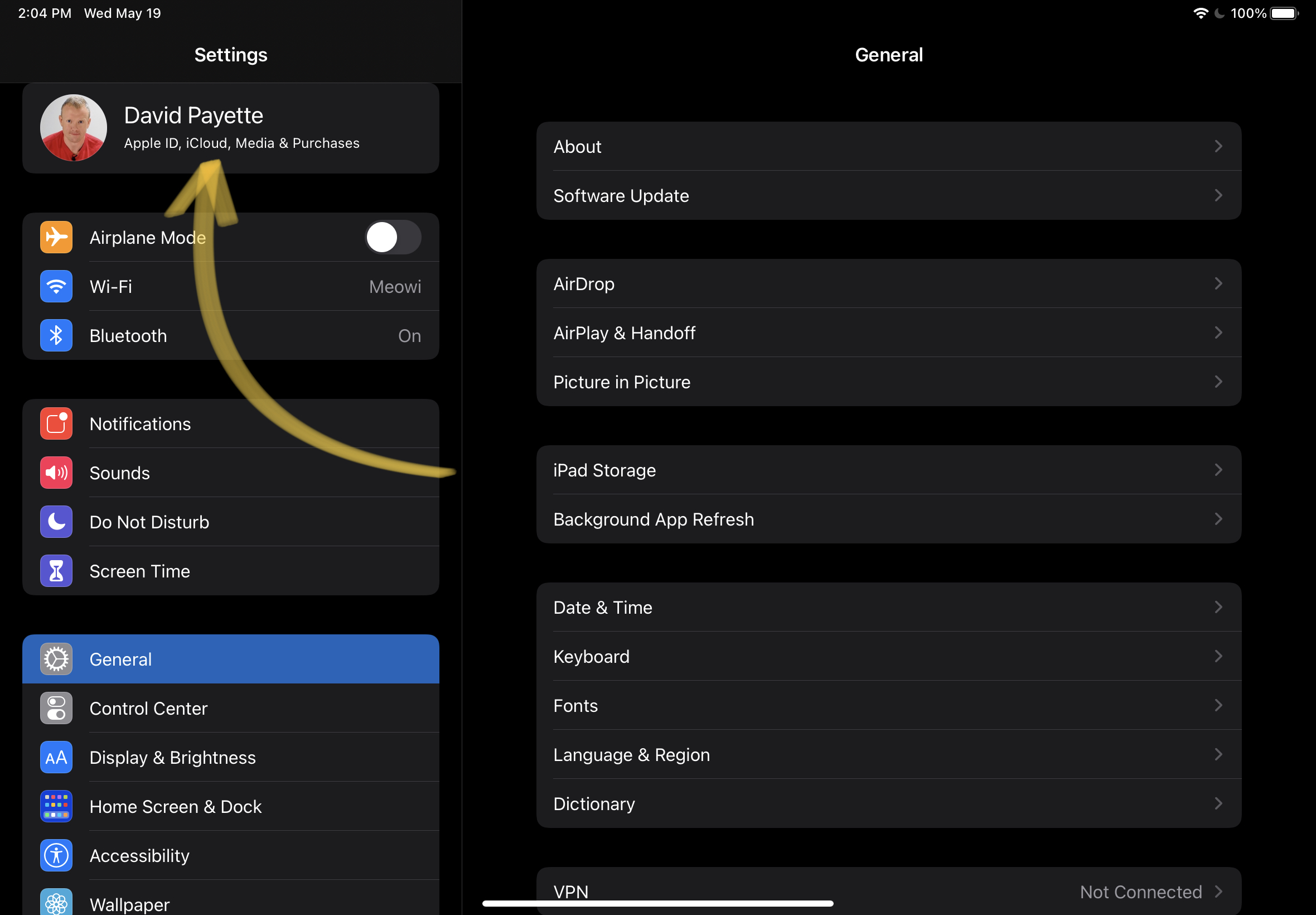 iPad Settings Your Name