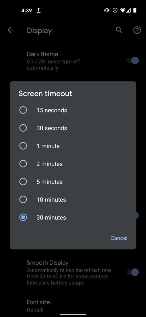 Screen Timeout