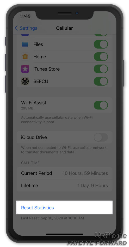 reset statistics on iphone