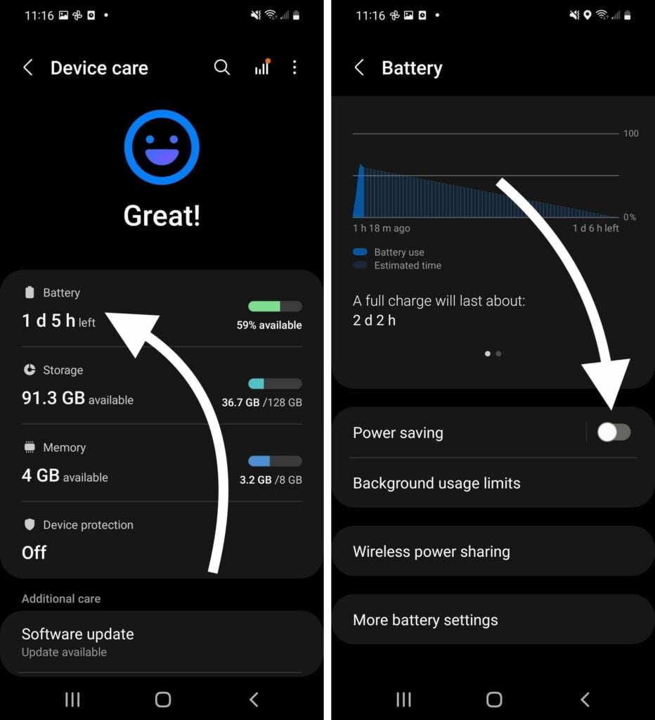 turn off power saving mode on android