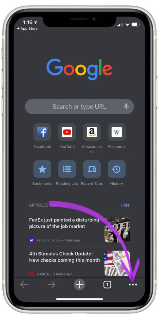 3 dots menu Chrome
