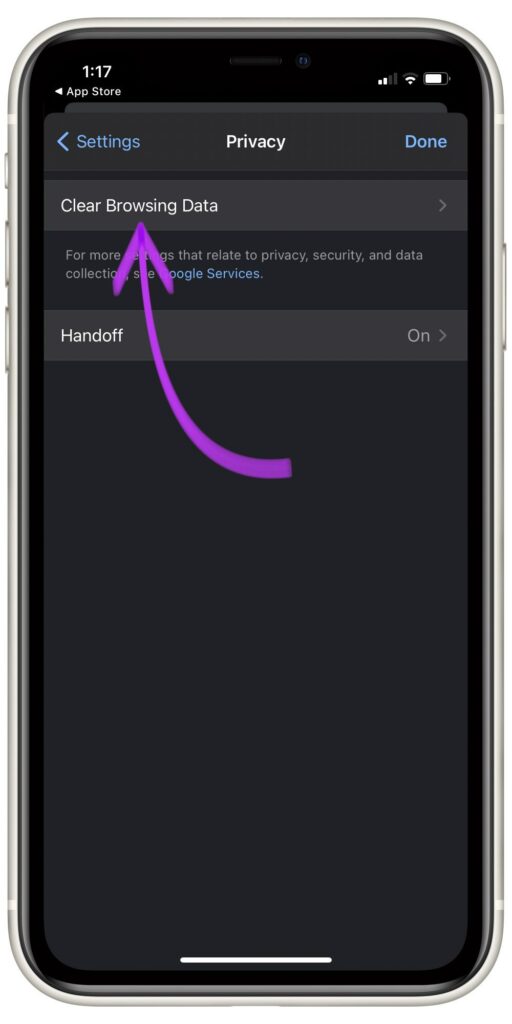 Tap Clear Browsing Data