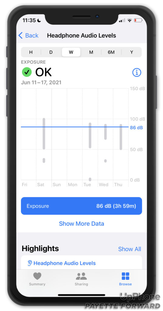 headphone audio level chart iphone health app