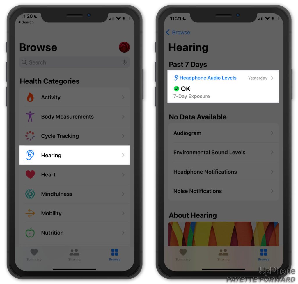 view headphone audio levels in iphone health app