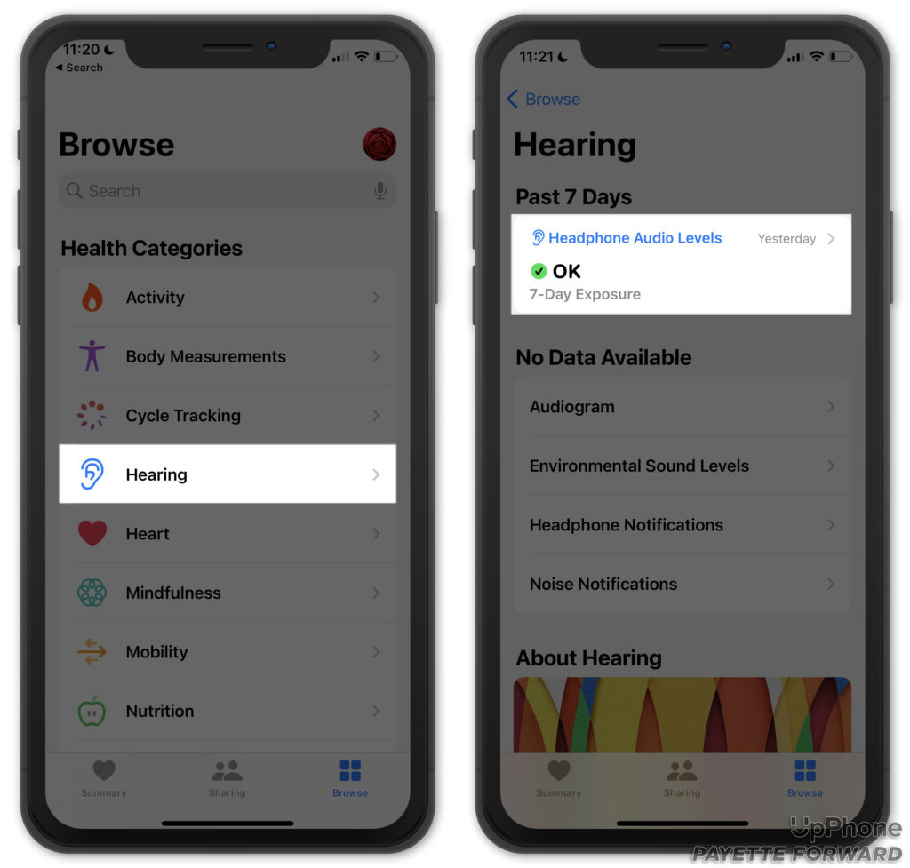view headphone audio levels in iphone health app